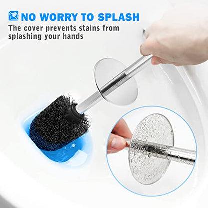 Toilet Brush and Holder, 2 Pack Toilet Brush with 304 Stainless Steel Long Handle, Toilet Bowl Brush for Bathroom Toilet-Ergonomic, Elegant,Durable (Black) - color: Black