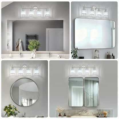 Brushed Nickel Bathroom Light Fixtures, Round, 4-Light | Vanity Lights with Crystal Shades, Modern Bathroom Lighting Fixtures over Mirror (Bulbs Not Included, E26) - color: Brushed Nickel (Round), size: 4-Light