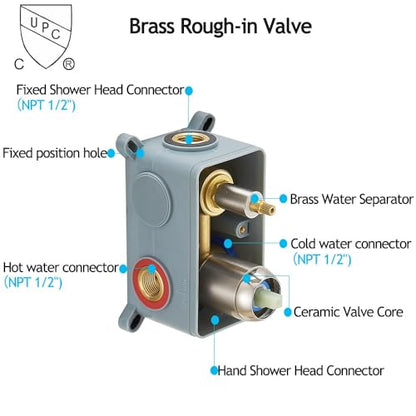 Brushed Nickel Shower System 12 Inch Bathroom Luxury Rain Mixer Shower Combo Set Wall Mounted Rainfall Shower Head and Handheld System Shower Faucet Set Rough-in Valve Body and Trim Kit - color: Brushed Nickel, size: 12 Inch