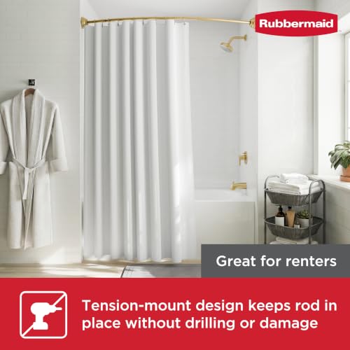 Rubbermaid Curved Shower Curtain Rod, No Drill, 50-72 Inches Adjustable Tension Shower Rod for Bathroom, Non-Slip, No Rust, Gold - color: Gold