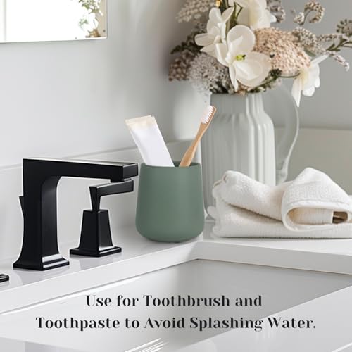 INGOFIN Ceramic Toothbrush Holder for Bathroom, Green Toothpaste Cup | 12oz Toothbrush and Toothpaste Holder for Bathroom Vanity and Countertop, for Cosmetic, Makeup Brush and Office Pencils - color: Matte Green