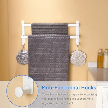 24 Inch Double Towel Bar for Bathroom with Hooks SUS 304 Stainless Steel Bath Towel Rack Wall Mounted White Finished - color: White, size: 24-Inch