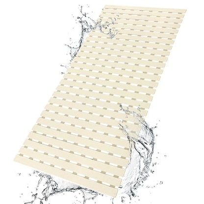 BEMISO Shower Mat Non Slip Bathtub Mat 37.4 x 15.7 Inch Bath Mat for Tub | Suction Cups,Drain Holes,Easy Dry,Easy to Cut,Eco-Friendly - color: Beige, size: 37.4 x 15.7 inches
