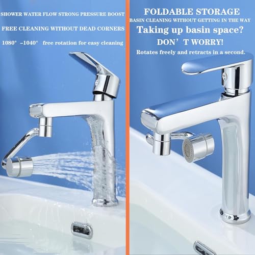 Universal Sink Faucet 1440° Rotatable Faucet Aerator Extension, U Shaped Faucet Extender, 360° Rotating Faucet Extender for Bathroom Sink/Kitchen, Sink Faucet Extender, 2 Modes Adjustable (2*Silver) - color: 2*Silver