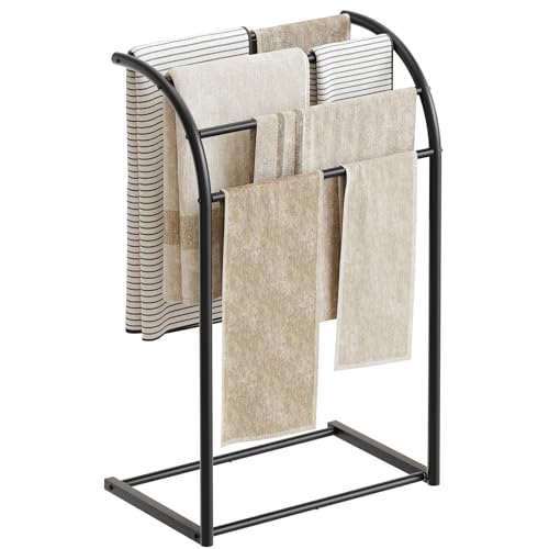 Free Standing Towel Rack, 4-Tier Blanket Rack for Bathroom, Pool Towel Stand Display and Drying Rack, Modern Towel Blanket Storage Organizer, Black CJ07BK - color: Black