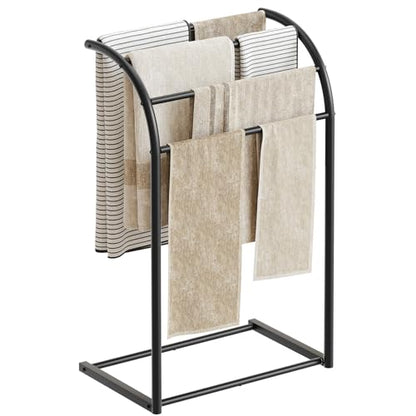 Free Standing Towel Rack, 4-Tier Blanket Rack for Bathroom, Pool Towel Stand Display and Drying Rack, Modern Towel Blanket Storage Organizer, Black CJ07BK - color: Black