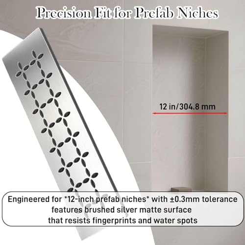 12 Inch Shower Niche Shelf 2-Pack, 4mm Stainless Steel with Drainage Design for Kerdi Board SN/-SNLT, Tile Ready Floral Shelves with Smooth Finish - color: 2 PACK
