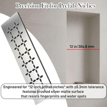 12 Inch Shower Niche Shelf 2-Pack, 4mm Stainless Steel with Drainage Design for Kerdi Board SN/-SNLT, Tile Ready Floral Shelves with Smooth Finish - color: 2 PACK