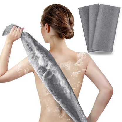 ARCH&M Exfoliating Shower Towel Japanese & Korean-Style, 35-Inch, 3 Pack | Textured Nylon, Back Scrubber for Shower, Smoother Skin, For Rough, Bumpy & Ingrown Hair Prone Skin, Daily Use, Quick-Dry - style: Gray x 3