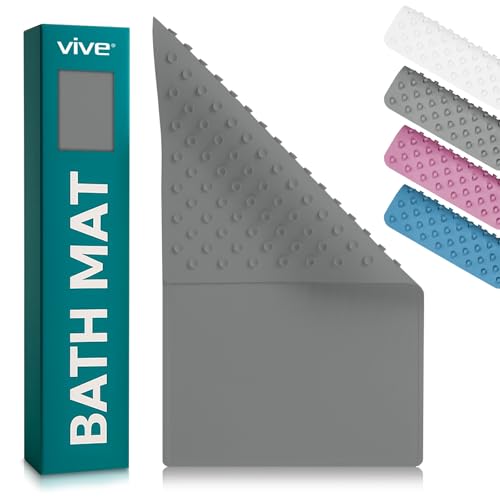 Vive Non-Slip Bath Mat with Suction Cups - 28" x 16" Extra Large Rubber Mat | For Safety & Comfort - Patented Grip Prevents Slips and Falls for Kids, Elderly, Men, Women - XL Non Skid Shower & Tub Cover - color: Gray