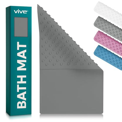 Vive Non-Slip Bath Mat with Suction Cups - 28" x 16" Extra Large Rubber Mat | For Safety & Comfort - Patented Grip Prevents Slips and Falls for Kids, Elderly, Men, Women - XL Non Skid Shower & Tub Cover - color: Gray