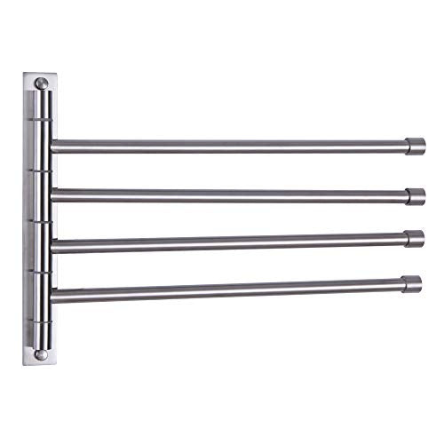 Swivel Towel Bar 4-Arm Bathroom Towel Holder Wall-Mounted Swing Out Towel Rack with Hooks Rustproof Brushed Finish - color: Brushed