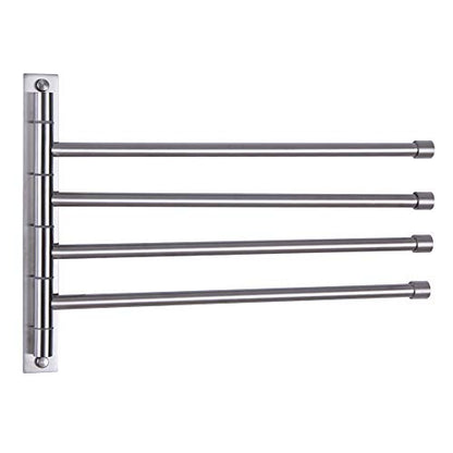 Swivel Towel Bar 4-Arm Bathroom Towel Holder Wall-Mounted Swing Out Towel Rack with Hooks Rustproof Brushed Finish - color: Brushed