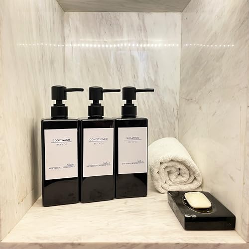 Shampoo Dispenser for Shower Wall, Shampoo and Conditioner Dispenser with 16 Waterproof Labels, No Drill Shower Soap Dispenser Bathroom, Shower Soap Dispenser Wall Mounted 3 Chamber, 17oz,Black | Shampoo Dispenser for Shower Wall, Shower Soap Dispenser Wa