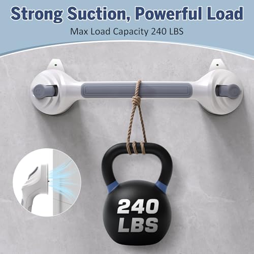 Roylvan 16.8 Inch Grab Bars for Shower with Suction Cups, Drill Free, 1 PCS | Removable & Waterproof Shower Handles for Elderly and Seniors, Shower Safety Handrail for Bathroom, Bathtub