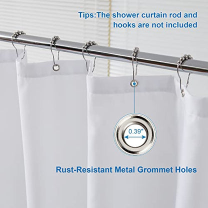 Extra Long Shower Curtain Liner Washable, 72 x 96 Inches, Fabric White Shower Liner with 2 Bottom Stones, Waterproof 2-in-1 Shower Curtain and Liner, 12 Grommet Holes, Hotel Quality, White - color: White, size: 72"W x 96"L (Pack of 1)