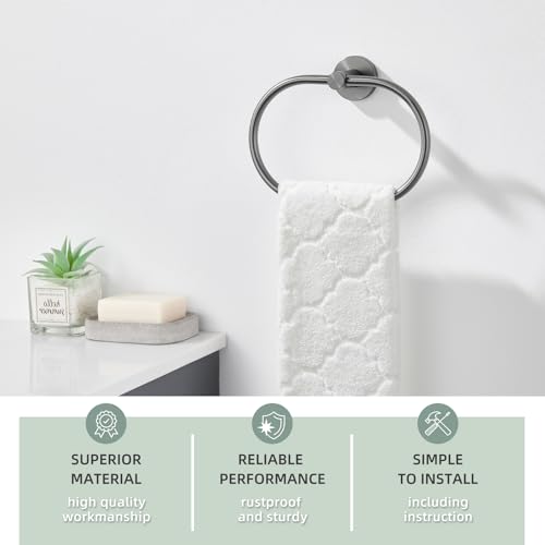 Angle Simple Swivel Towel Ring, Hand Towel Hanger, Gunmetal Gray | SUS304 Stainless Steel, Oval Washcloth Holder for Bathroom Kitchen Laundry, Smooth Swing, Screw Wall Mount - color: Oval - Gray