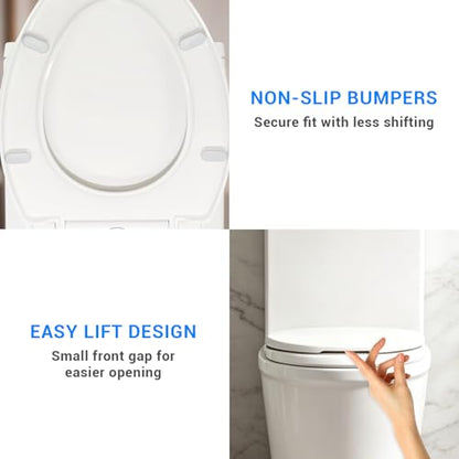 KHE Elongated Toilet Seat 18.5 Inch, Soft Close, White | Quick Release, Easy Cleaning, Non-Slip Bumpers, Durable PP - size: Elongated 18.5''