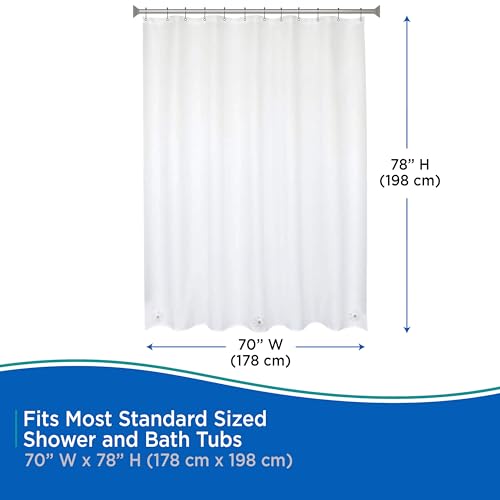 Kenney KN61469 Medium Weight 5 Gauge Extra Long Waterproof PEVA Shower Curtain Liner with Rust-Resistant Metal Grommets and Weighted Magnetic Hem for Bathroom, 70" W x 78" H, White - color: White, size: 70"W x 78"L (Pack of 1)