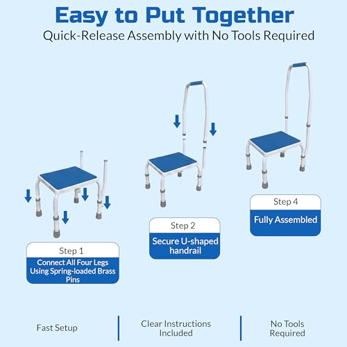 Platinum Health AdjustaStep BARIATRIC Deluxe Step Stool/Footstool with Handle/Handrail, Height Adjustable. 2 Products in 1. Modern White/Blue Design. Padded Non-Slip Handle. 750lb Capacity. - size: 750 lb. Capacity - 1 Step