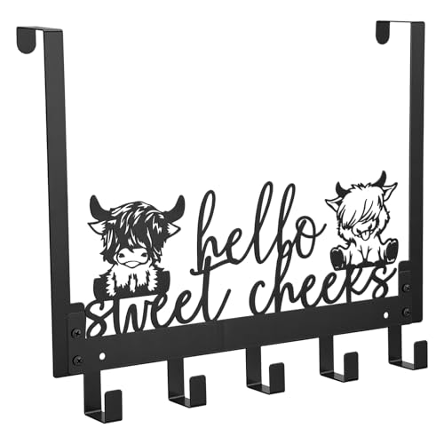 Kathfly Cute Highland Cow Over the Door Hooks Towel Hooks Heavy Duty Hanging Towel Rack Over Door Hanger, 5 Coat Hanger for Bedroom Bathroom Kitchen - color: Black, style: Cute Highland Cow
