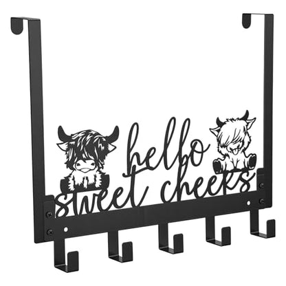 Kathfly Cute Highland Cow Over the Door Hooks Towel Hooks Heavy Duty Hanging Towel Rack Over Door Hanger, 5 Coat Hanger for Bedroom Bathroom Kitchen - color: Black, style: Cute Highland Cow