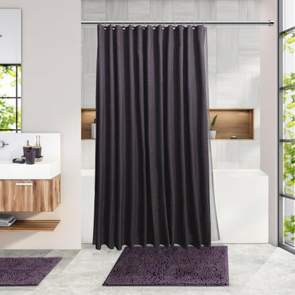 Clara Clark Bathroom Accessories Set - 27PC Bathroom Set with Adhesive Corner Shower Caddy Hanging, Bathroom Sets with Shower Curtain and Rugs, Purple Shower Curtain Set with Bathroom Trash Can | 27 Piece Purple Bathroom Sets with Shower Curtain and Rugs