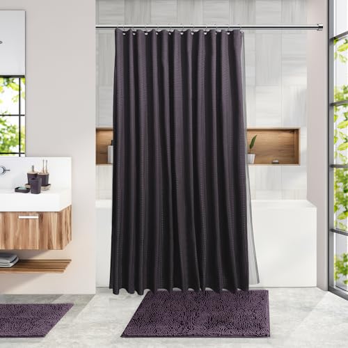 Clara Clark Purple Bathroom Set, Bathroom Sets with Shower Curtain and Rugs | 22 Piece Bathroom Accessories Set with Toothbrush Holder, Soap Dispenser, Soap Dish, Toilet Brush, and Bathroom Trash Can - color: Purple, size: Complete Set + Bath Rugs