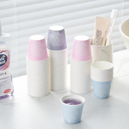 Tamone 600 Pack 3 oz Bathroom Cups, Small Paper Cups with Tree, Mouthwash Cups, Disposable Paper Cups,pink, green, gray, 3oz Paper Cups for Party, Picnic, BBQ, Travel, Home and Event - color: blue & pink & grey