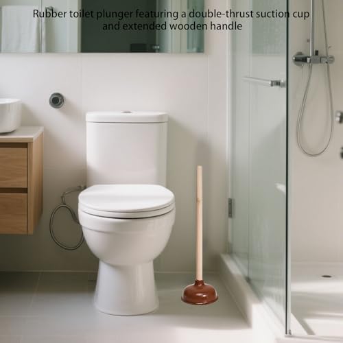10 Pcs Toilet Plungers with 18 Inch Long Wooden Handle Heavy-duty Design, Strong Force Suction Cup Rubber Plunger for Bathroom, Fix Clogged Toilets, Drains, and Sinks (Brown)