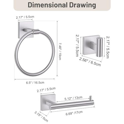 Towel Ring Set 4 Piece Bathroom Hardware Set Includes Towel Ring 2 Towel Hooks and Toilet Paper Holder Stainless Steel Wall Mounted (Brushed Nickel) - color: Brushed Nickel, size: Set C