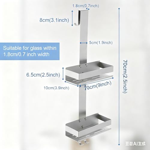 2-Tier Shower Caddy Over Shower Door - Shower Caddy Hanging Rack Organizer No Drilling, Brushed Nickel Stainless Steel Shower Shelf for Bathroom - color: Silver