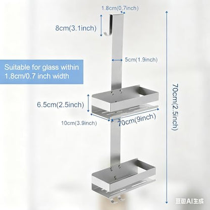 2-Tier Shower Caddy Over Shower Door - Shower Caddy Hanging Rack Organizer No Drilling, Brushed Nickel Stainless Steel Shower Shelf for Bathroom - color: Silver