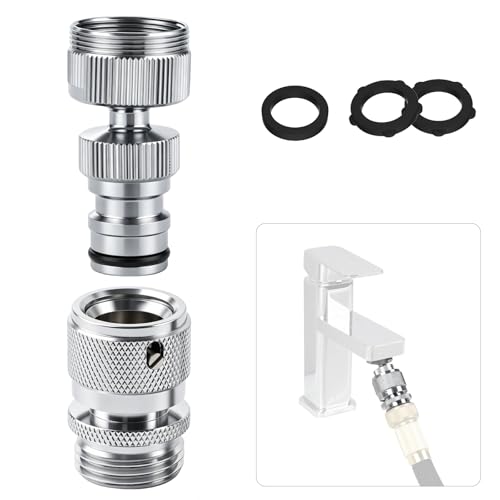 Hibbent Swivel Faucet to Garden Hose Adapter Kit, Multi-Thread Solid Brass Quick Connector, 3/4" Tool-Free Quick Connect Adapter for Sink Faucet & Garden Hose, Chrome - color: Chrome, style: Male Thread