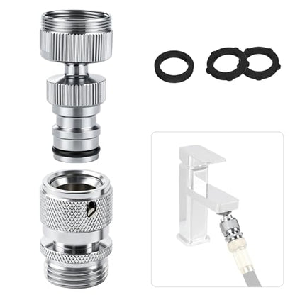 Hibbent Swivel Faucet to Garden Hose Adapter Kit, Multi-Thread Solid Brass Quick Connector, 3/4" Tool-Free Quick Connect Adapter for Sink Faucet & Garden Hose, Chrome - color: Chrome, style: Male Thread