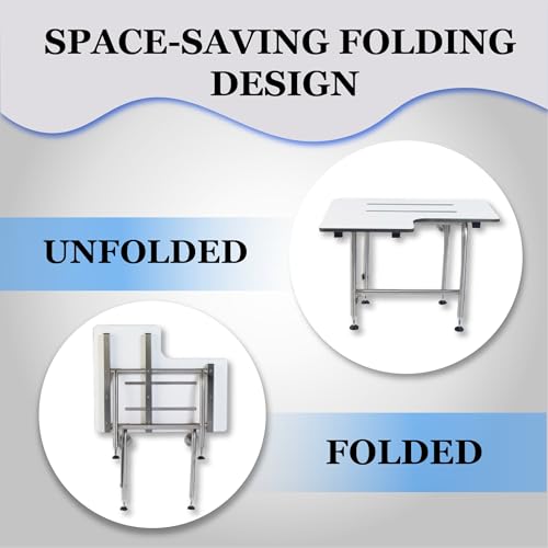 Folding Shower Seat with Legs - Wall Mount Bench for Inside Shower / ADA Bathroom Safety Assist / 304 Stainless Steel / Phenolic Resin / 34.5" x 16" - size: 34.5" x 16" Standard
