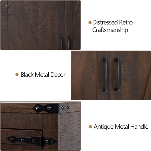 Hlivelood 71" Tall Kitchen Pantry,Farmhouse Storage Cabinet with Adjustable Shelves,Load-Bearing Steel Pipe,Farmhouse Pantry Cabinet with 4 Barn Doors, for Kitchen,Dining Room,Living Room(Brown) - color: Brown