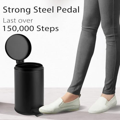TIPGO Small Bathroom Trash Can with Lid Soft Close, 1.2 Gal, Matte Black | Hands-Free Step Pedal, Removable Inner Bucket, 4.5 Liters, Round Stainless Steel Garbage Can for Bedroom, Office, Kitchen - color: Matte Black