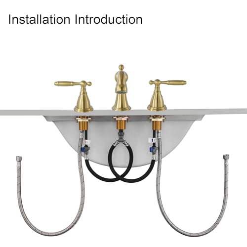 RKF Bathroom Faucets for Sink 3 Hole Gold 8 inch Widespread Bathroom Sink Faucet with Drain Double Lever Handle Faucet Bathroom Vanity Faucet Basin Mixer Tap WF013-BG - color: Gold