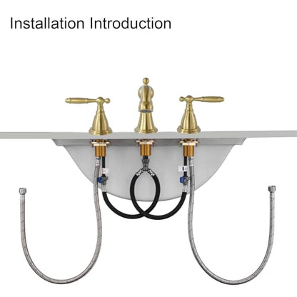RKF Bathroom Faucets for Sink 3 Hole Gold 8 inch Widespread Bathroom Sink Faucet with Drain Double Lever Handle Faucet Bathroom Vanity Faucet Basin Mixer Tap WF013-BG - color: Gold
