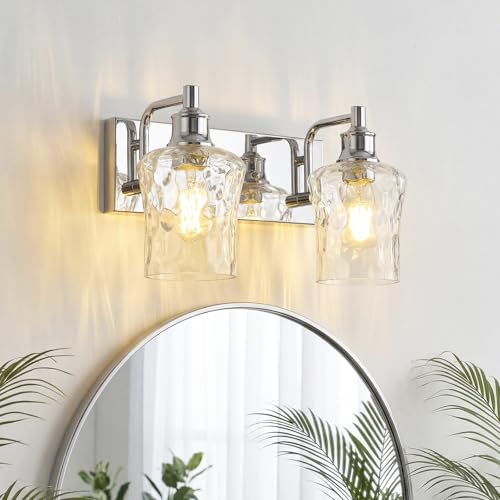 Bathroom Light Fixtures Farmhouse Chrome Vanity Lights for Bathroom Lighting Fixtures Over Mirror with Hammered Glass Lampshade for Cabinet Mirror Bedroom Hallway 2 Light - color: Chrome, size: 2 Lights