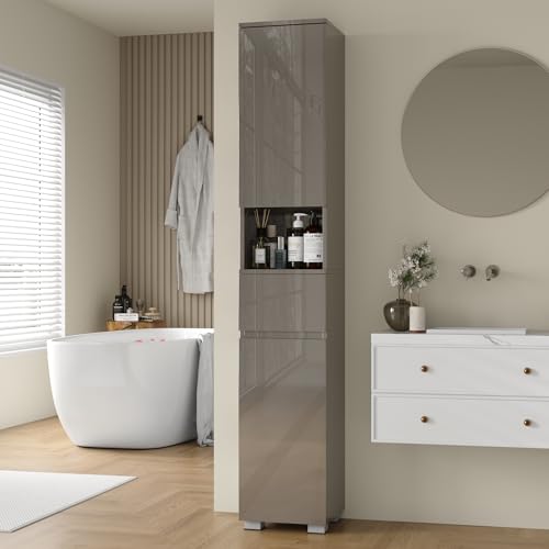 MHOM High Glossy Slim Bathroom Cabinet. 66.9" Tall Storage Cabinet with Drawer and Adjustable Shelves, Narrow Linen Cabinet for Bathroom, Laundry, and Living Room, Grey - color: Grey