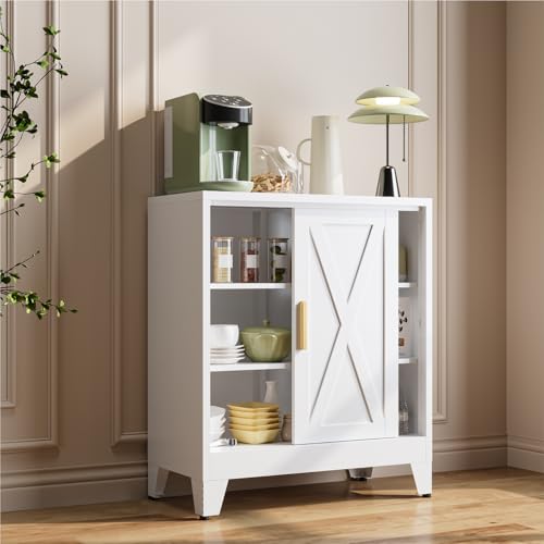 Small Metal Storage Cabinet,31.5" Wide by 15.8" Deep,Bathroom Cabinet with Sliding Door and Adjustable Shelves,3-Tier 37" H Cabinet for Kitchen Entryway Living Room,White - color: White, size: 15.8"D x 31.5"W x 37"H