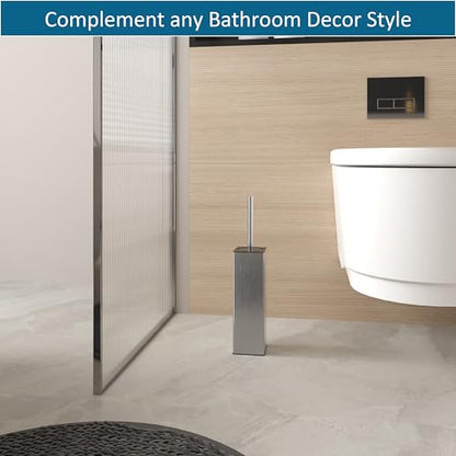 Toilet Brush and Holder Set Brushed Nickel Toilet Bowl Cleaner Brush Freestanding for Bathroom - color: Brushed Nickel