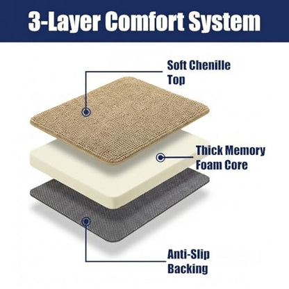 Muddy Mat® CloudStep Bathroom Rugs 2 Piece Set, Non Slip Bath Mats for Bathroom, Absorbent Memory Foam Chenille, Machine Washable Quick Dry Toilet Rug Set, Beige 20"x30" + 20"x20" U-Shaped - color: Beige