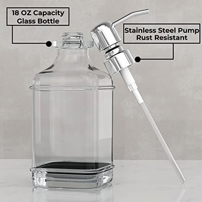 GLADPURE Soap Dispenser - 2 Pack, 18 Oz Antique Design Thick Glass Hand Soap Dispensers; with 304 Rust Proof Stainless Steel Pump, 6Pcs Clear Stickers, for Kitchen, Bathroom - Silver - color: Silver