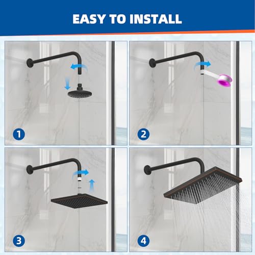Hibbent cUPC Certified High Pressure 12'' Shower Head, Oil Rubbed Bronze | Thickness Metal Showerhead, Square Large Bathroom Rainfall Shower Head, Adjustable Brass Ball, Waterfall Full Body Coverage - color: Oil Rubbed Bronze, style: Square 12''