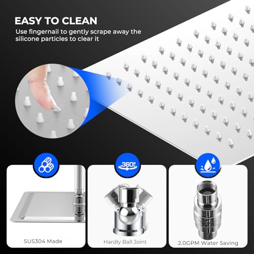 Square Rainfall Shower Head, High Pressure Flow with 304 Stainless Steel Made, Relaxed Shower Experience, Universal Ceiling or Wall Mount, 10inch Chrome - color: Chrome, size: 10 Inch