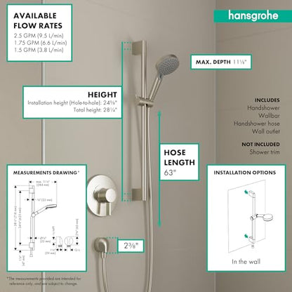 hansgrohe Vernis Blend 11-inch 3-Spray Handshower with Slide Bar and Hose, Rain, IntenseRain, Handheld Shower Head System in Matte Black, 04971670 - color: Matte Black, size: 1.5