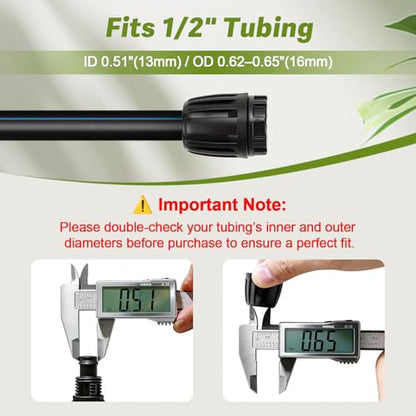 12 Pack 1/2 Inch Drip Irrigation End Plug Fittings (1/2" ID x 0.6-0.65" OD), 1/2'' Dripline Barbed End Cap Connectors with Anti-Drop Lock Nuts for Garden Lawn Irrigation System Connection - size: 1/2" Nut Plug-12P